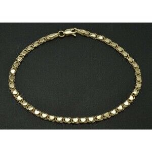 10k Yellow Solid Gold Mirrored Heart Link Chain Charm Reversible Bracelet 78